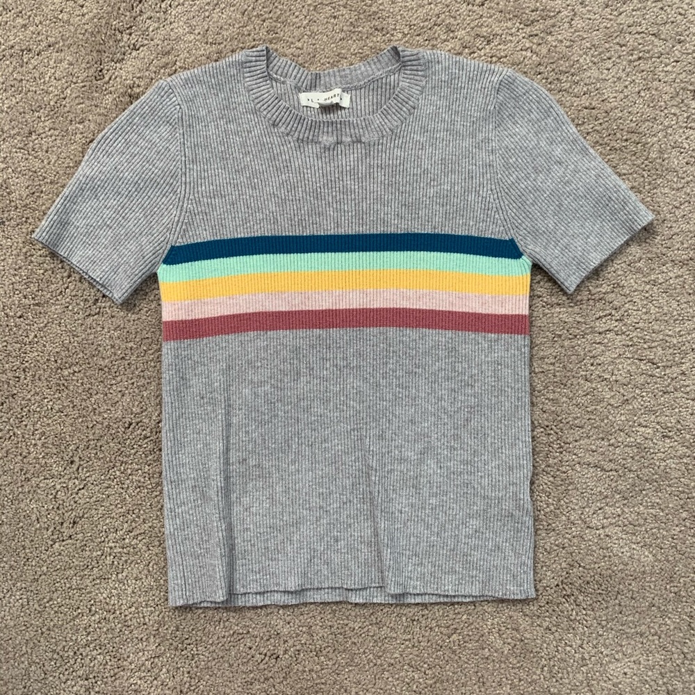 crop top with multicolored stripe across the chest